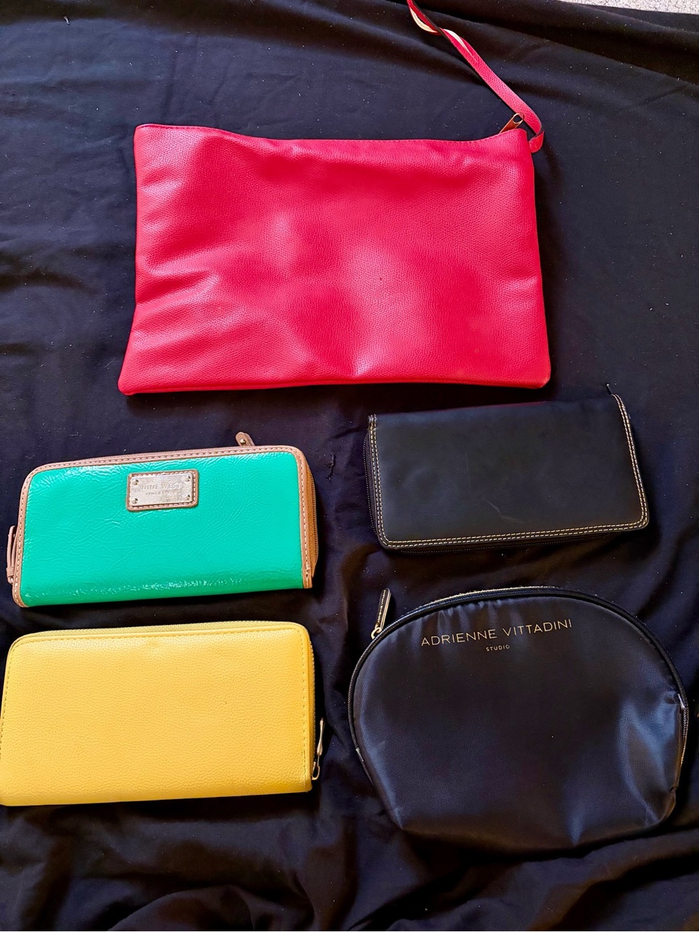 Adrienne Vittadini Red Wristlet Pouch with Multi-Color Wallets